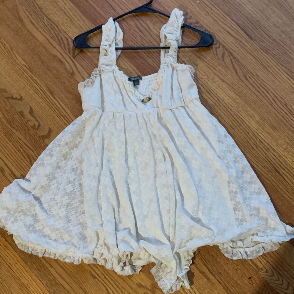 White Sleeveless Babydoll Style Dress with Ruffle Details